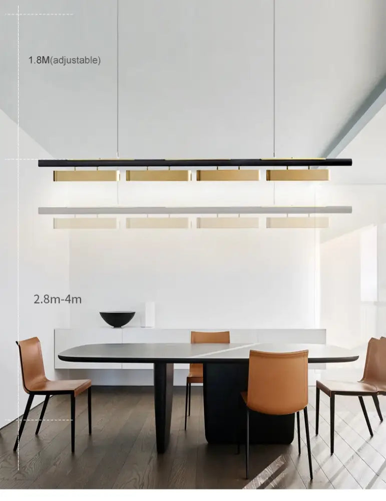 DecorBites™ modern minimalist strip led pendant lights in black and gold with adjustable length for dining rooms
