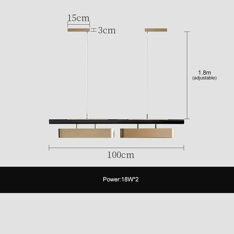 Modern minimalist strip led pendant lights by DecorBites featuring black and gold rectangular design with adjustable height