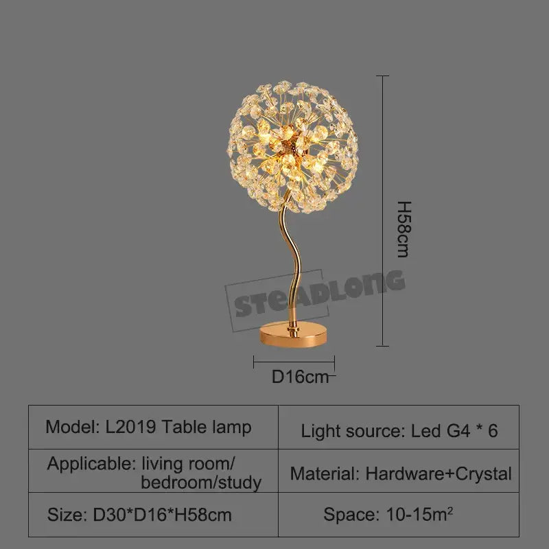 Gold-toned decorbites led sunflower floor lamp featuring a spherical crystal dandelion design and slender curved stem
