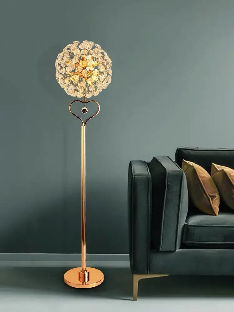 Rose gold decorbites led sunflower floor lamp with heart shaped base and crystal draped led sunflower crystal shade
