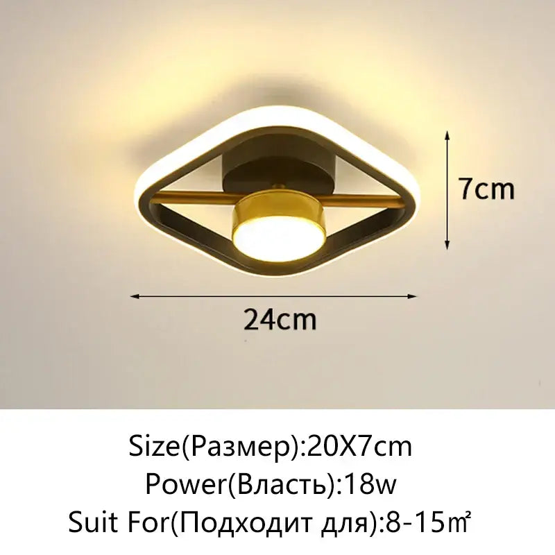 Modern geometric decorbites led surface mounted ceiling lights with sleek black and gold frame and illuminated center