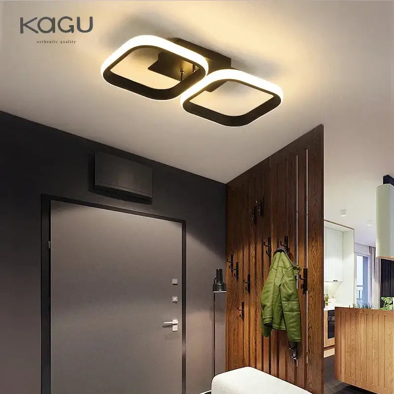 Modern black rectangular decorbites led surface mounted ceiling light with glowing white illumination for home lighting