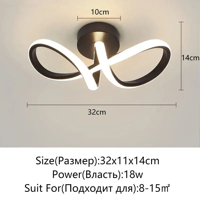 Modern infinity-loop DecorBites LED surface mounted ceiling lights in black and white with 18w energy-efficient bulb