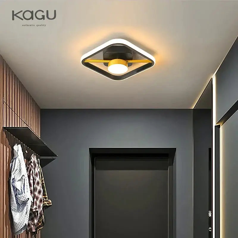 Modern diamond-shaped decorbites led surface mounted ceiling lights with black and gold frame and illuminated bulb