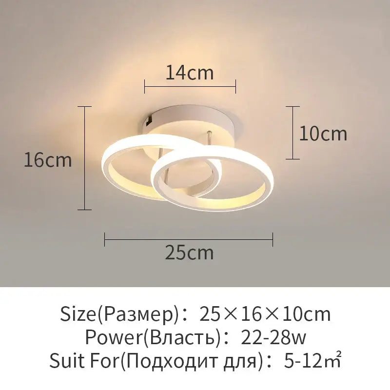 Modern white led surface mounted ceiling lights by decorbites featuring two interlocking circular rings for home lighting