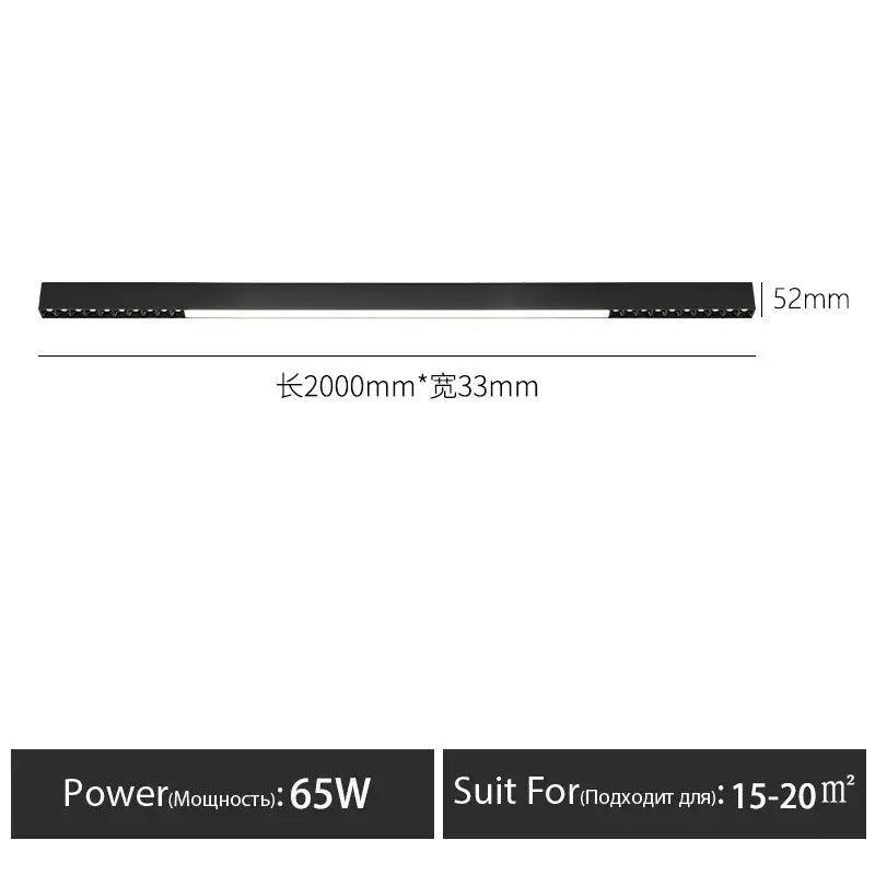 Black linear led surface mounted ceiling light by decorbites led surface with modern design 2000mm x 33mm for living spaces