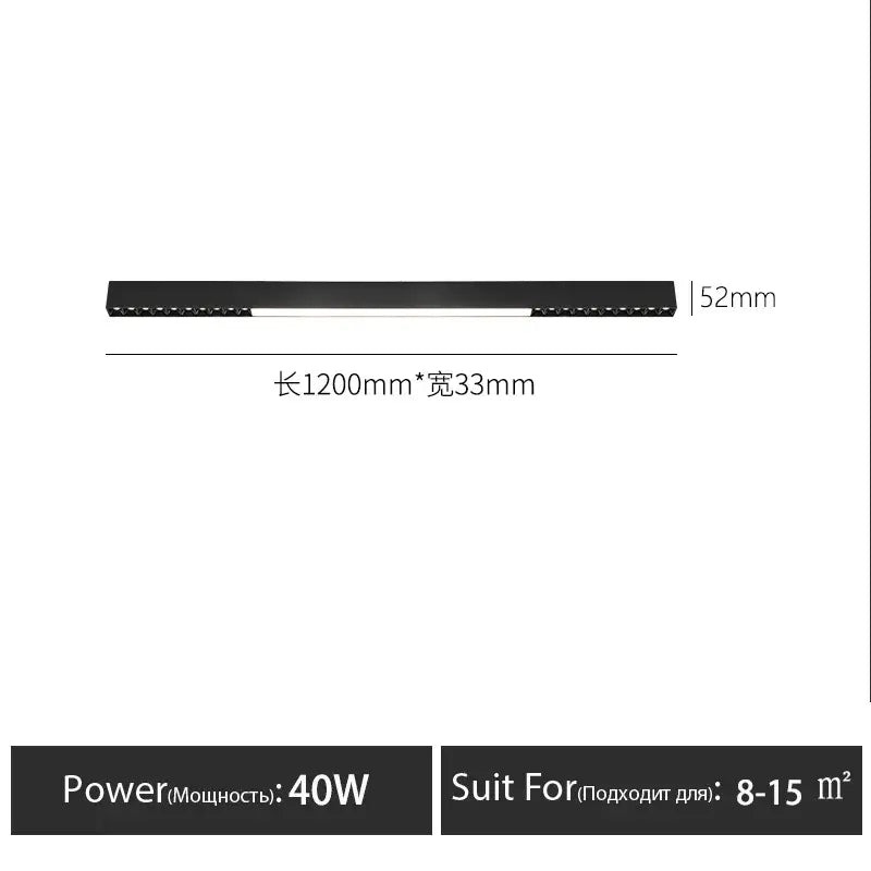 Black linear led surface mounted ceiling light strip 1200mm by 33mm by DecorBites led surface for living spaces