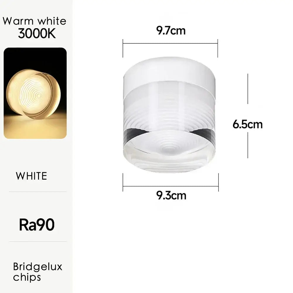 White cylindrical decorbites led surface mounted spot light with frosted glass diffuser and warm white 3000k light output
