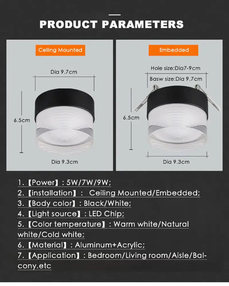 Black and white decorbites led surface mounted spot lights with aluminum and acrylic for ceiling in living room hotel