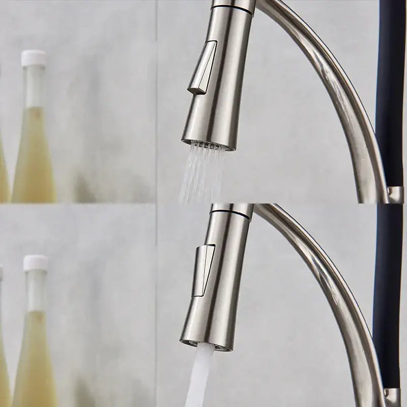 Stainless steel decorbites led swivel pull kitchen faucet with modern curved spout and hot cold water mixer