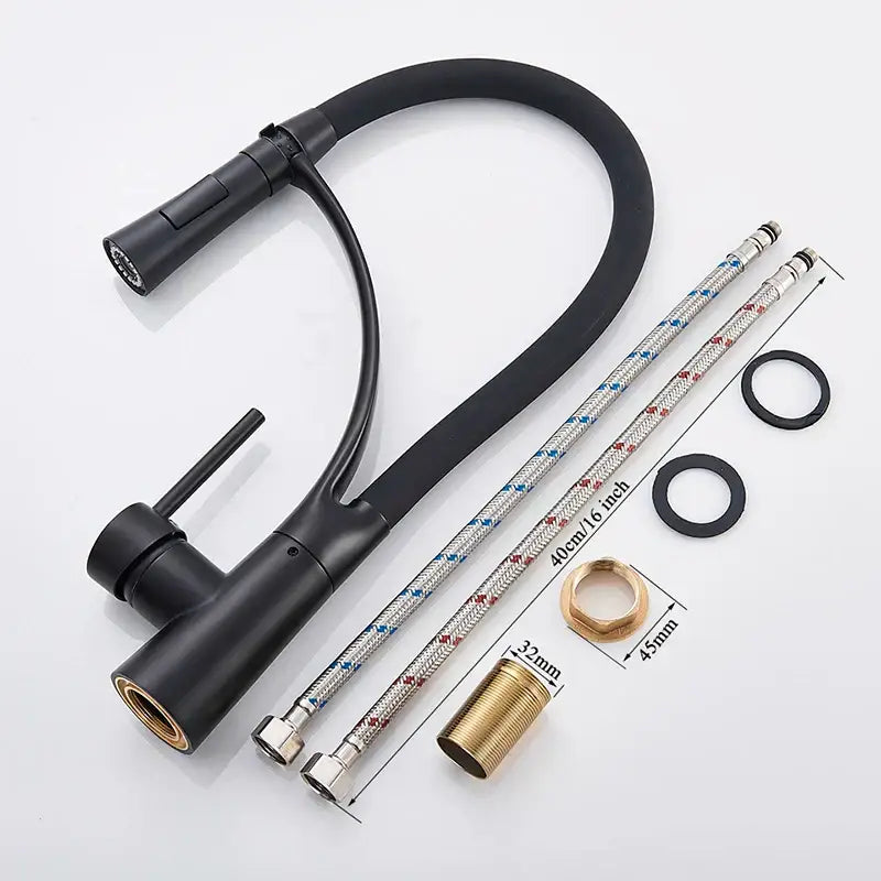 Black matte finish decorbites led swivel pull down kitchen faucet with flexible hose and braided metal supply lines
