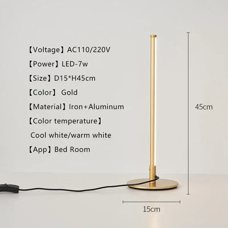 Gold-colored DecorBites™ led table lamp with sleek iron and aluminum design offering cool and warm white light options