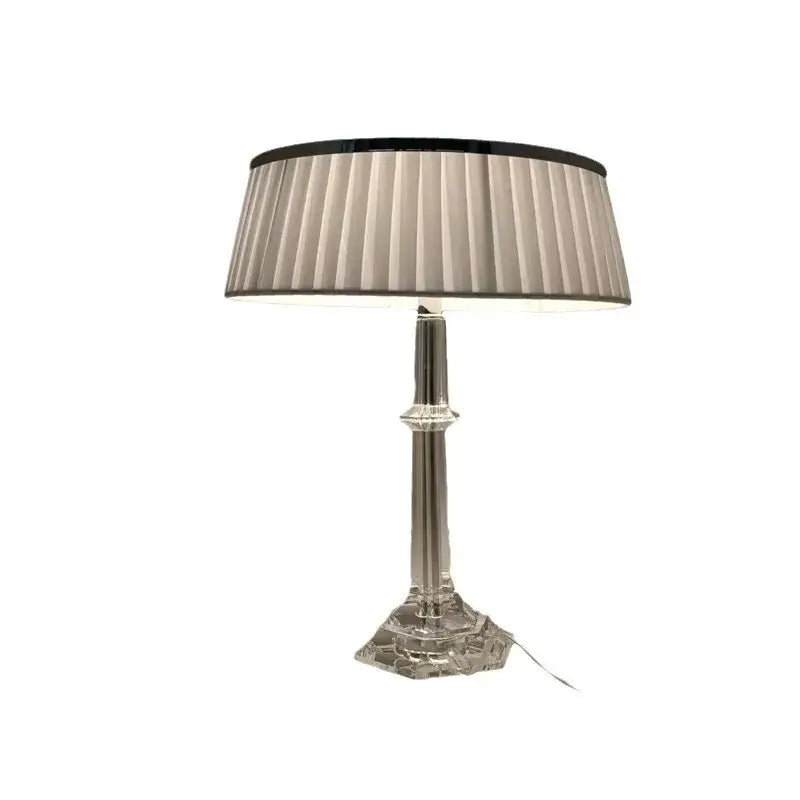 Elegant decorbites led table lamp with crystal base and beige black pleated shade for modern home decor