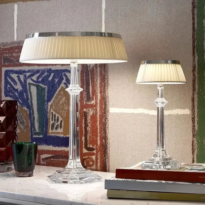 Clear crystal decorbites led table lamps with pleated cream shades and polished chrome rims for modern home decor
