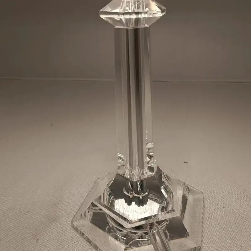 Clear crystal decorbites led table lamp with faceted hexagonal base and ornate diamond-shaped cap for modern decor