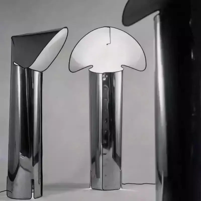 Decorbites led floor lamp with shiny chrome cylindrical base and mushroom-shaped shade for modern home decor lighting