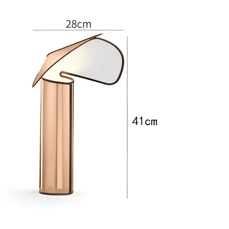 A sleek decorbites led table lamp with rose gold cylindrical base and curved glass shade for modern home decor