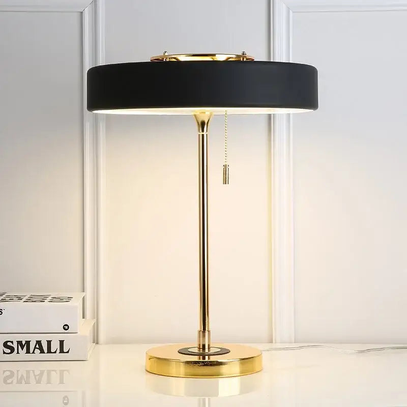 Decorbites led table lamp with black matte shade and sleek gold metal base for postmodern reading light