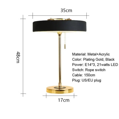 Decorbites™ led table lamp made of gold-plated metal and black acrylic with a sleek modern design for reading light