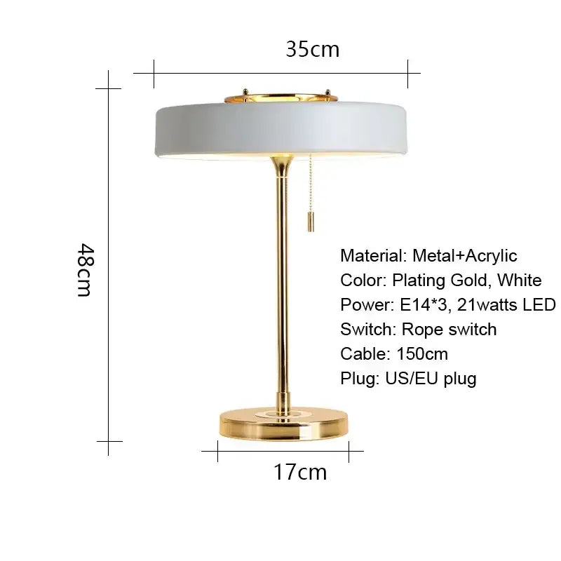 Decorbites™ led table lamp in gold-plated metal and white acrylic with sleek modern design for reading light