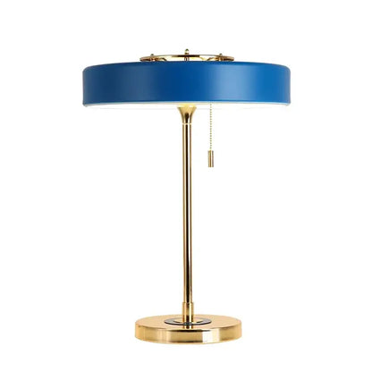 Decorbites™ led table lamp with blue circular lampshade and gold metal base featuring minimalist nordic design