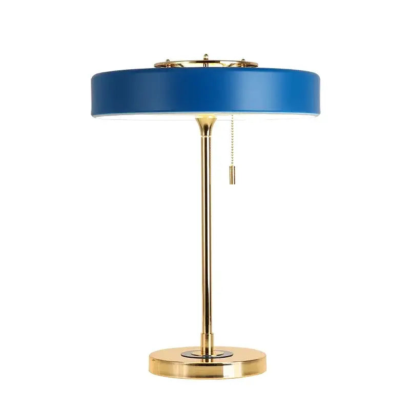 Decorbites™ led table lamp with blue circular lampshade and gold metal base featuring minimalist nordic design
