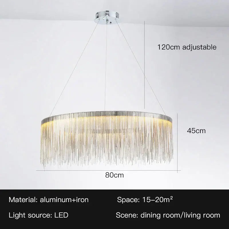 Decorbites led tassel chandelier pendant light with cascading crystal strands and chrome finish for living room villa hall