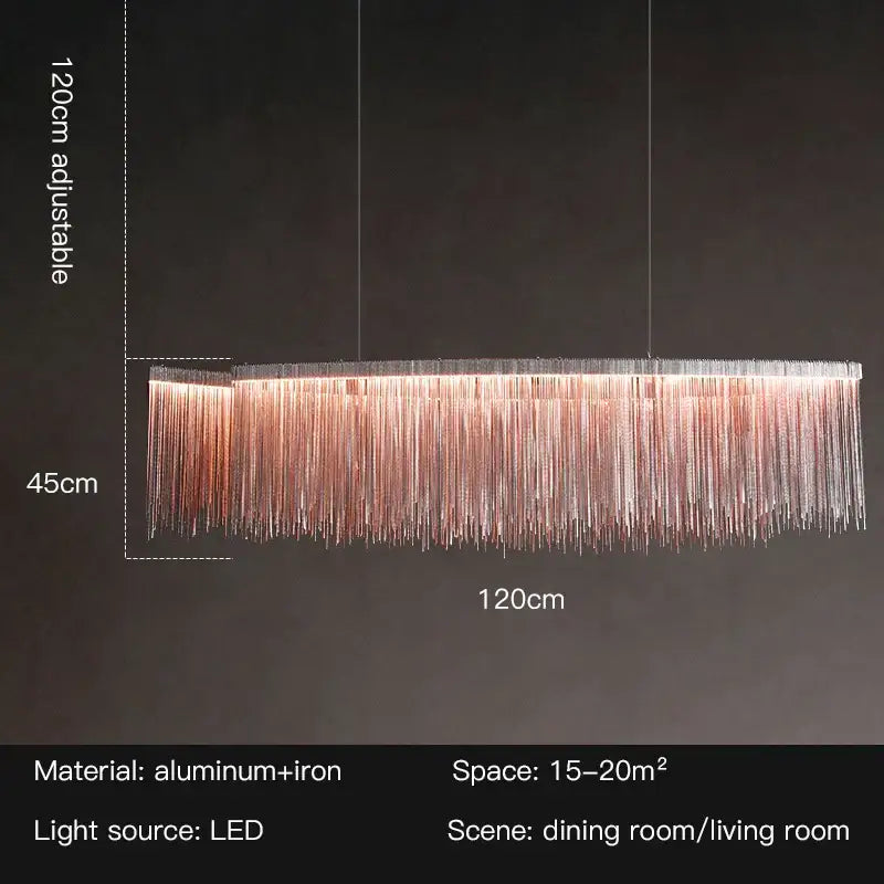 Decorbites led tassel chandelier pendant light with copper-toned aluminum and iron strands for living room villa hall
