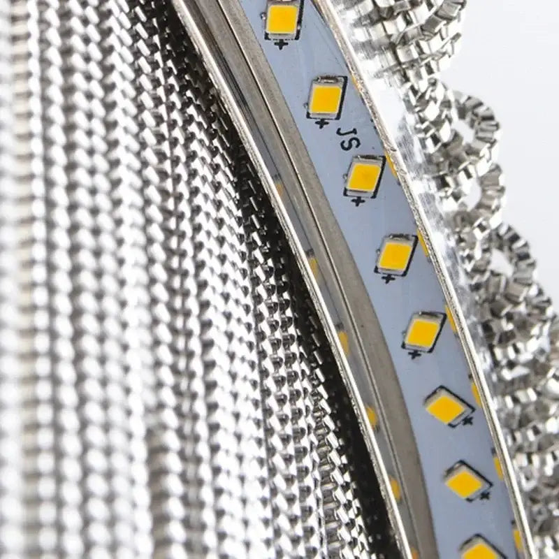 Silver led light strip with metallic mesh backing and yellow square leds for decorbites led tassel chandeliers