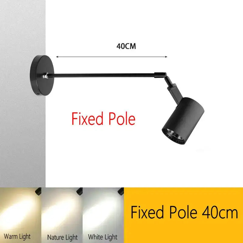 Black aluminium telescopic wall lamp with 40cm length and adjustable head for warm nature or white light options