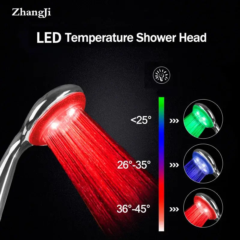 Shiny chrome DecorBites led temperature controlled shower head with red illumination and 3 color changes