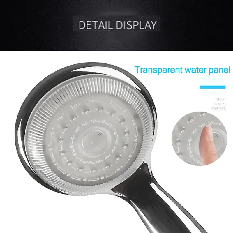 Chrome finished decorbites led temperature controlled shower head with super large transparent panel and circular spray nozzles