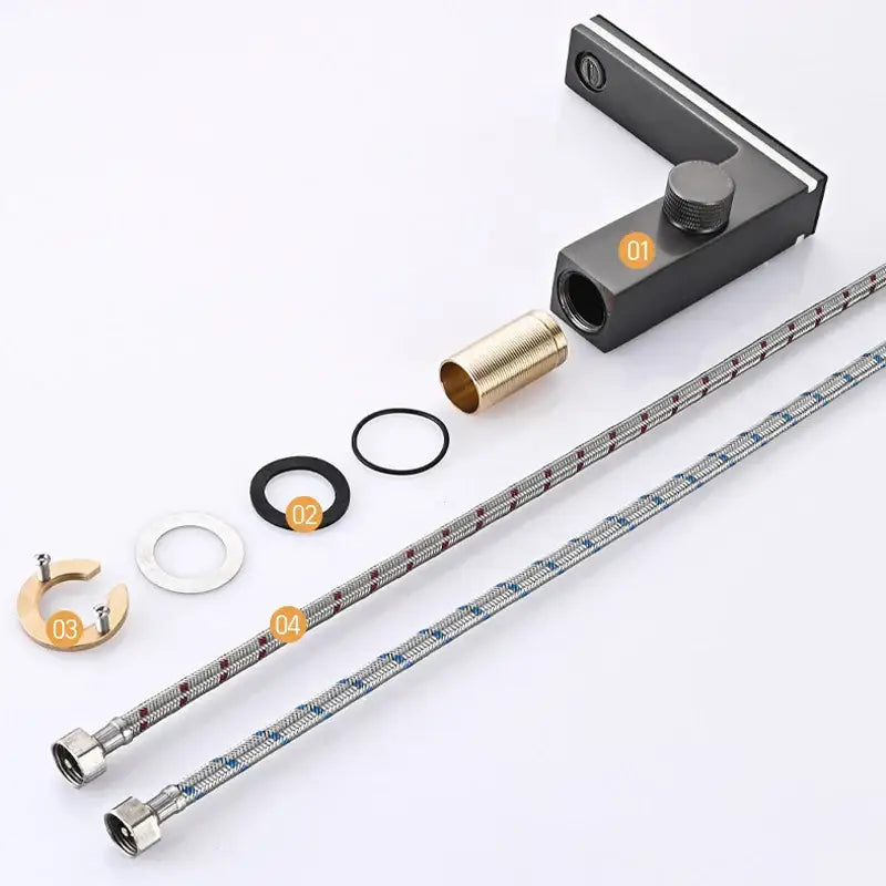 Black l-shaped mounting bracket with textured knob and threaded hole for decorbites led temperature basin faucet installation