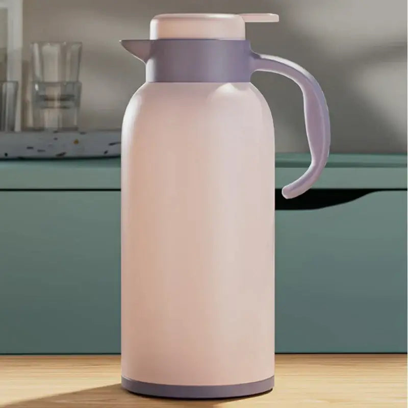 Pastel pink insulated thermo bottle with lavender handle and led temperature display for hot drinks by decorbites