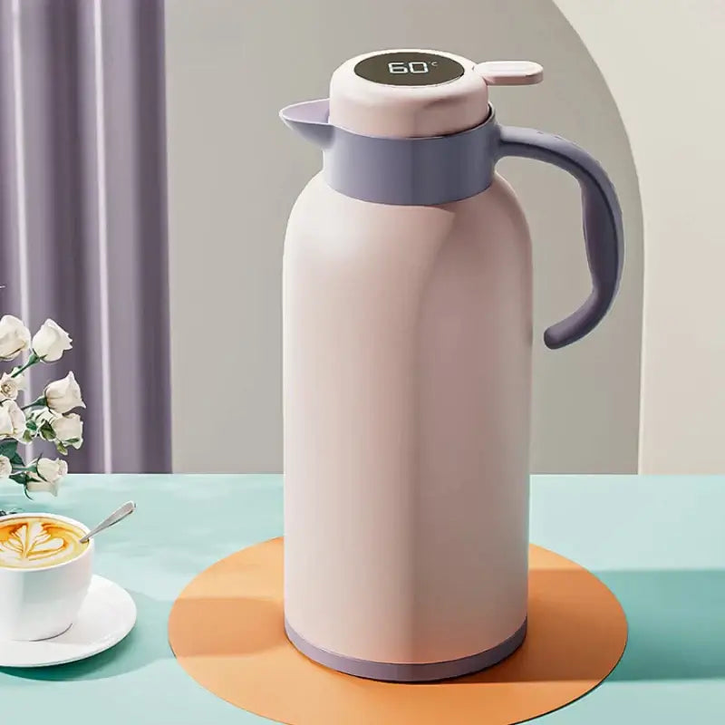 Pastel pink and lavender DecorBites™ thermo bottle with led temperature display and ergonomic insulated body