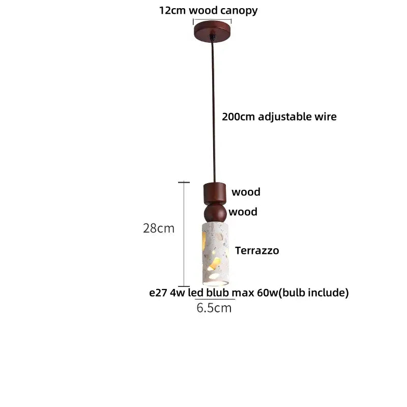 Decorbites led terrazzo pendant lamp with white stone glass shade yellow accents rustic wood canopy and adjustable wire