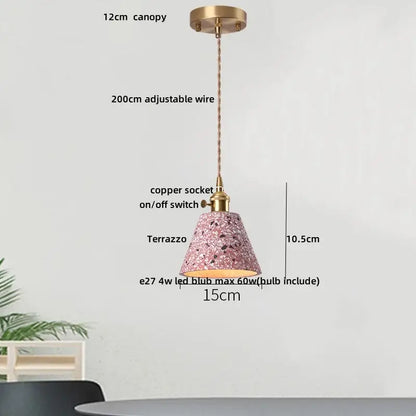 Pink terrazzo pendant lamp with brass canopy and adjustable wire by decorbites led terrazzo for modern lighting