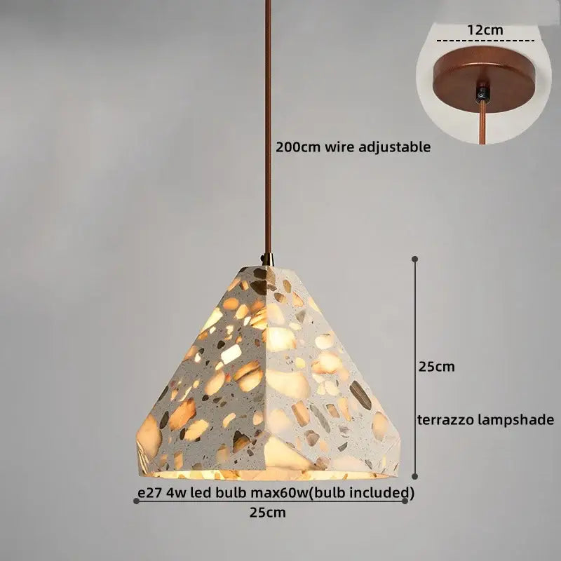 Decorbites led terrazzo pendant light with gray concrete base and golden brown stone fragments for bedroom and corridor lighting