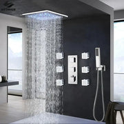 Modern chrome shower faucet DecorBites led thermostatic with square rain shower head and multiple handheld nozzles