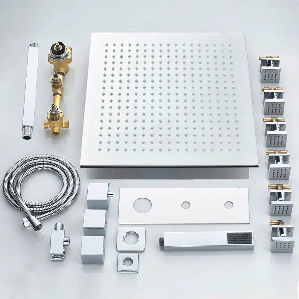 Modern chrome-finished square shower faucet with grid nozzles in decorbites led thermostatic shower bath mixer tap