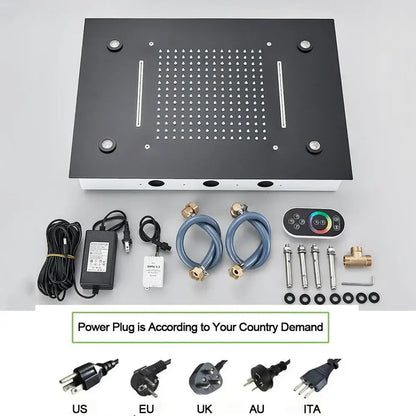 Black rectangular decorbites™ led thermostatic shower faucet set with water jets rain slots installation hardware and rgb remote