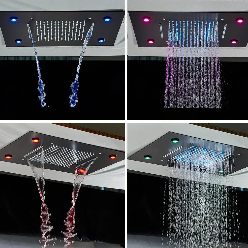 Modern rectangular rain shower faucet set with led lighting and multiple water flow patterns by DecorBites™
