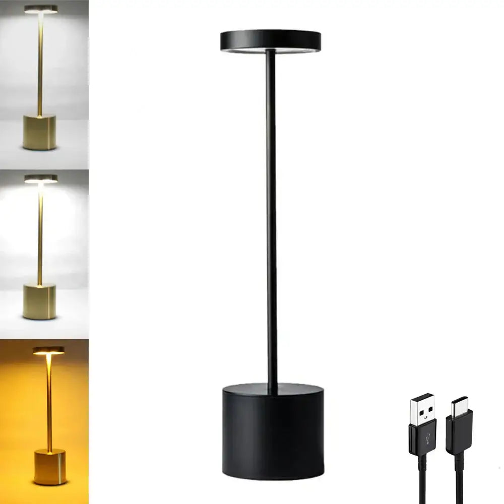 Black cylindrical usb rechargeable decorbites led touch table lamp with touch dimming and adjustable brightness for reading
