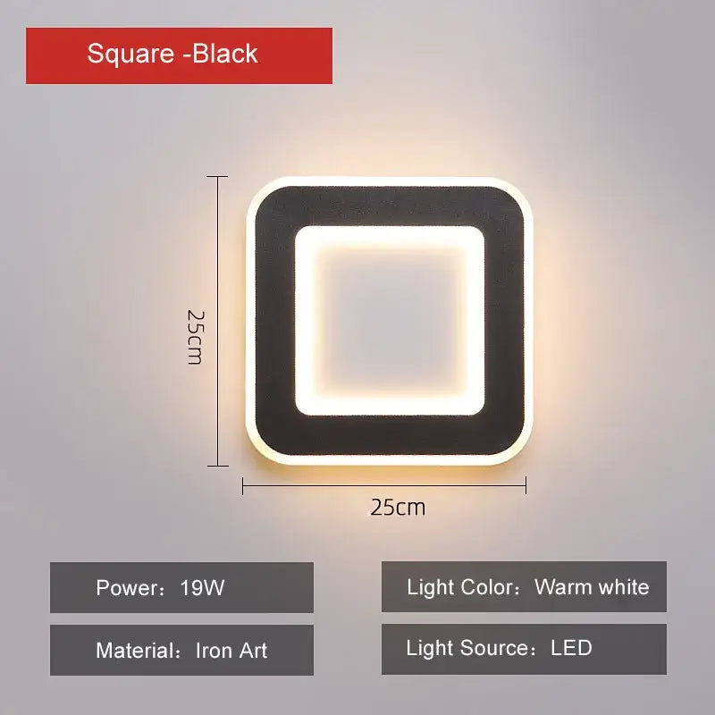 Square black DecorBites LED touch wall light with sleek modern design and warm white 15W LED touch switch bedside lamp