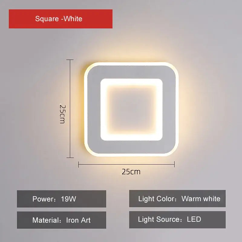 Square white DecorBites LED touch switch wall light with modern minimalist design and warm white illumination for bedroom use