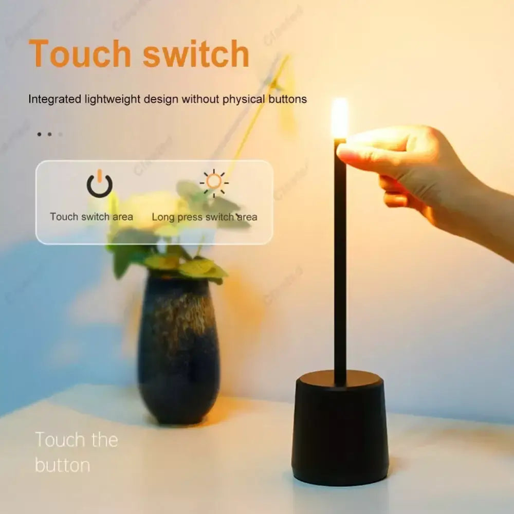 Black cylindrical decorbites led touch wireless candle lamp with minimalist design and stepless dimming touch controls