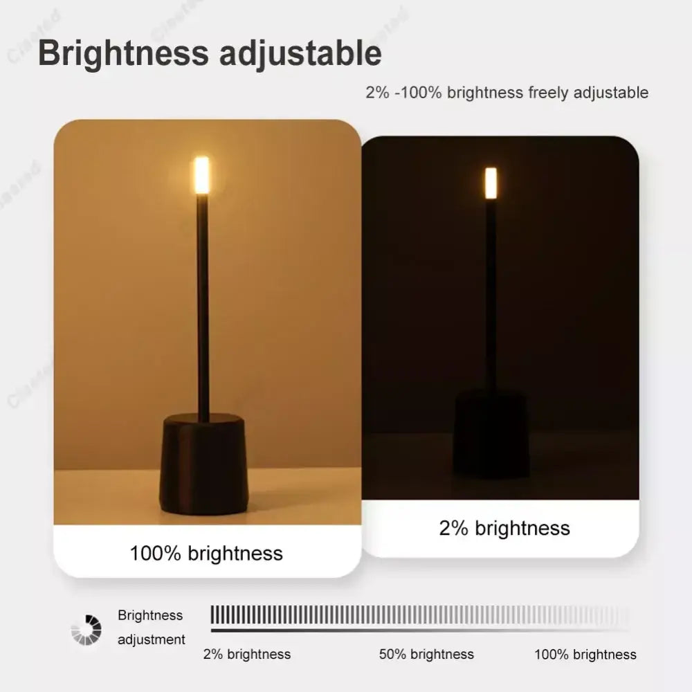 A sleek black cylindrical decorbites led touch table lamp with adjustable brightness from 2 to 100 percent