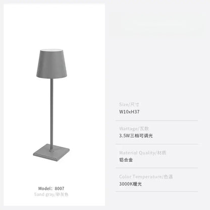 Sand gray aluminum decorbites led touch table lamp with tapered shade and usb charging for home office hospitality