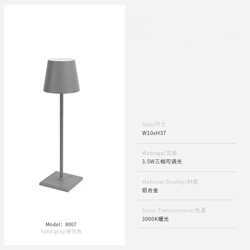 Sand gray aluminum decorbites led touch table lamp with tapered shade and usb charging for home office hospitality
