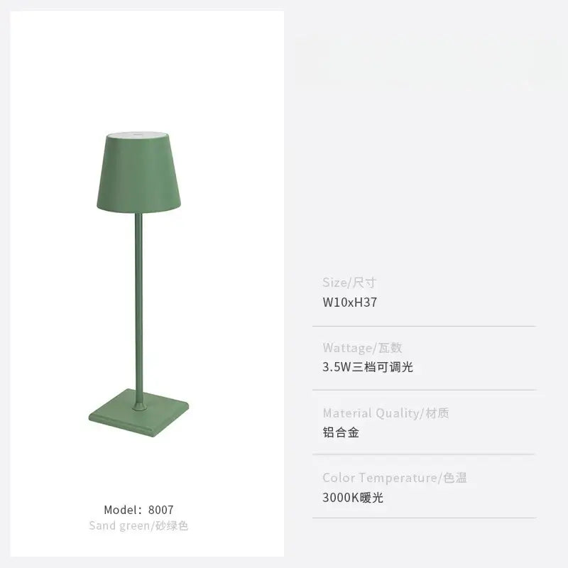 Sand green aluminum decorbites led touch table lamp with minimalist cylindrical shade and usb charging for home or office use